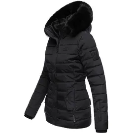 Navahoo Damen, warme Winter Steppjacke mit abnehmbarer Kunstfell-Kapuze Milianaa Black Gr. S - S
