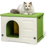 Kunststoff Katzenhaus Outdoor Indoor Gebrauch, Katzenhaus Outdoor Winterfest stapelbar verwilderte Katze Unterschlupf Indoor isoliert wetterfest wasserdicht -Grün