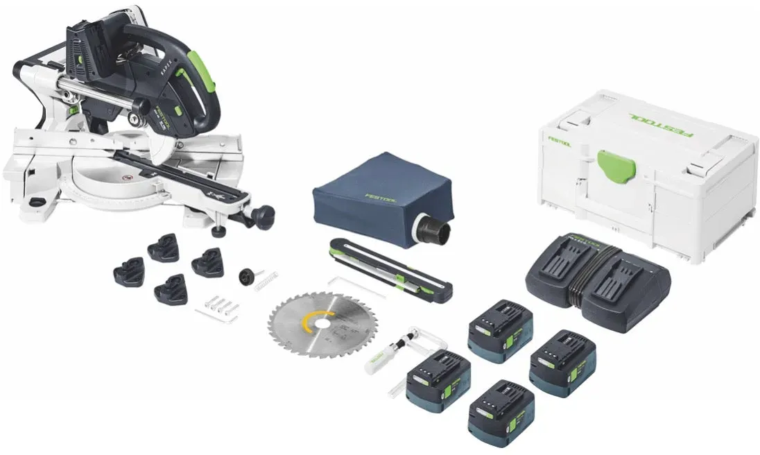 Festool KSC 60 EB-Basic KAPEX Akku Kapp Zugsäge 18 V / 36 V 216 mm Brushless + 4x Akku 5,0 Ah + Doppelladegerät + Systainer