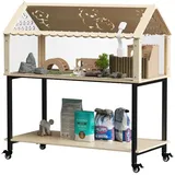 Kleintierkäfig Nagerkäfig aus Holz, Kleintiergehege Schaufenster Acryl, /85*60cm, mit Häuschen/Leiter/wippe, Meerschweinchen Hasenkäfig Hamster...