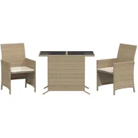 vidaXL 3-tlg. Bistro-Set mit Kissen Beige Poly Rattan