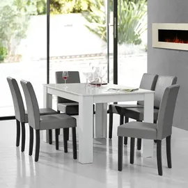 [en.casa] Essgruppe Forssa 7-tlg 140x90 cm weiß / hellgrau [en.casa]