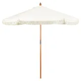 Sekey Fransen Sonnenschirm 220 cm Holz-Sonnenschirm mit Quasten Marktschirm Gartenschirm Hawaii Sonnenschirm Terrassenschirm Rund UV50+