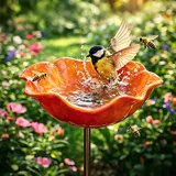 Gartenstecker aus Metall,Futterstation Vögel Handgefertigt Blumenform Vogeltränke Winterfest Insektentränke Bienentränke Gartenfiguren & Gartenstatuen Gartendeko für Draußen (d)