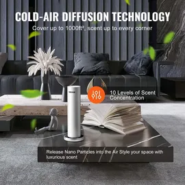 Vevor Duftluftmaschine für Zuhause, 120 ml Bluetooth Smart Kaltluftdiffusor, 93,4 m2 wasserloser Duftluftdiffusor für ätherische Öle, bodenstehende Aromatherapiemaschine für Spa, Yoga, Zuhause, Büro,