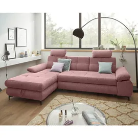 ed-lifestyle polstermöbel Altona Ecksofa, 274 x 177 cm, inkl. Bettkasten & ausziehbarer Liegefläche, Rosa, Ausführung:Links - Rosa