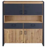 Main Möbel Highboard 141 x 150 cm Akazie & Metall schwarz