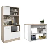 Parisot Küchenbuffet SoCool (Buffet und Single-Küche in Eiche Dekor und weiß, 2-St) Set inkl. Kücheninsel beige