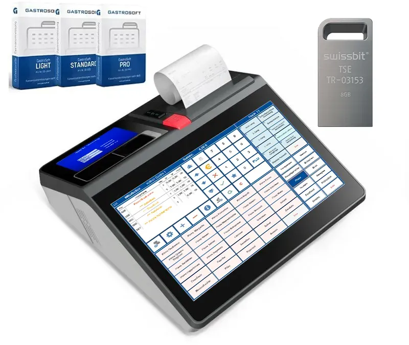 Gastro Kasse 11.6 Zoll SlimSet + Kassensoftware GastroSoft + TSE - Neuware 24 Monate Garantie - inkl. Finanzamt TSE & Aktivierung via Internet 399€ UVP - inkl. GastroSoft light bis 10 Tische 349€ UVP