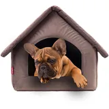 Elegant Hundehöhle, Hundehütte | Größe L: 34 x 44 x 38 cm | Farbe: Braun Velvet | Hundehaus für mittlere Hunde | Katzenhaus, Katzenhöhle