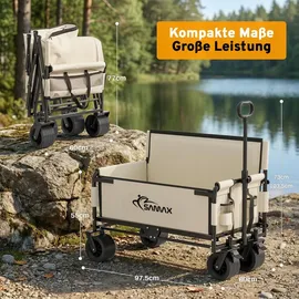 SAMAX Bollerwagen Faltbar 2in1 mit Bank beige
