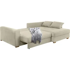 luma-home schönes für dein zuhause Dauerschlaf-Ecksofa mit Federkernpolsterung 288x186 cm, Federkern Bettkasten, Ottomane beidseitig montierbar, Cord Beige Grau / 15154