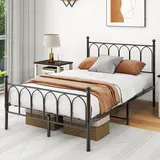 VERFARM Metallbett 120x200 cm Bettgestelle mit Lattenrost, Doppelbett/Einzelbett, Bettrahmen mit Kopfteil und Fußteil, Gästebett Jugendbett für Schlafzimmer Gästezimmer, Schwarz