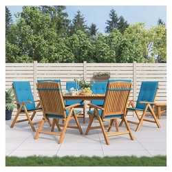 vidaXL Gartenstuhl Gartenstühle mit Kissen 6 Stk. Massivholz Teak (6 St) blau 120 cm x 3 cm