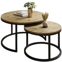 Lukmebel Couchtisch rund - CIRI 2in1 - Beistelltisch rund - Kaffetisch - Industrial Deko - Wohnzimmer - Sofatisch - Kleiner Tisch - Schwarz, Artisan Eiche