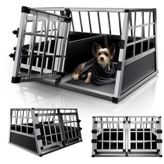 Juskys Alu Hundetransportbox L-X - 89x70x51 cm verschließbar & pflegeleicht - Hundebox robust & Aluminium Reisebox für Hunde