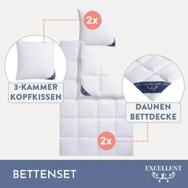 Excellent Daunenbettdecke + 3-Kammer-Kopfkissen "Bettdecken-Set Zürich, Bettdecke 135x200 & 155x220 cm", weiß, B/L: 135cm x 200cm Anzahl Teile 1, B/L: 80cm x 80cm Anzahl Teile 1, Bezug: Baumwolle Füllung: Entendaune/-feder, extrawarm, Bettdecken Bezug: 100%
