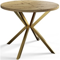 Runder Esszimmertisch LOFT LITE, ausziehbarer Tisch Durchmesser: 90 cm/170 cm, Wohnzimmertisch Farbe: Mattbraun, mit Metallbeinen in Farbe Gold