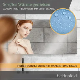 Heidenfeld Infrarot-Spiegelheizung HF-HS100, rechteckig, inkl. Thermostat, 10 Jahre Garantie, IP44 (600 Watt)