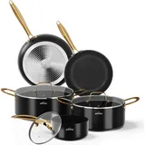 Homelux Topfset, Induktion 8 teilig, Induktions Töpfe Set, Töpfe mit Glasdeckel, Kochtopf-Set, Töpfe und Pfannen set, HL8PC40B - Schwarz