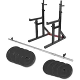 GORILLA SPORTS® Squat Rack - mit 30 kg Langhantel Set, bis 300 kg belastbar, Höhenverstellbar, mit Dip-Griffen - Langhantelablage, Langhantelständer, Hantelständer, Multifunktional Kniebeugenständer