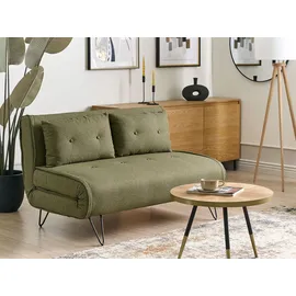 Beliani Schlafcouch Stoff 2-Sitzer Olivgrün