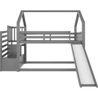 Etagenbett 90x200cm Ohne Matratze Grau? Hochbett Mit Stauraumtreppe Und Rutsche Hausbett Mit Gelae nder Fuer Kinder Jugendliche Jugendbett - Grau