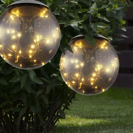 GLOBO Hängeleuchte Solar Pendelleuchte Solarlampe rauch Solarleuchte Kugel, 20x LED warmweiß, DxH 15x50 cm, 2er Set