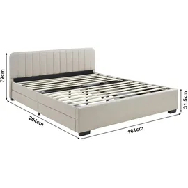 [en.casa] Polsterbett Nofrenna mit 4 Schubladen 160x200 cm Leinen Beige