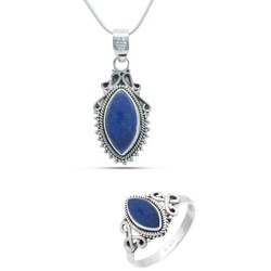 mantraroma Schmuckset 925er Silber mit Lapis Lazuli (Schmuckset aus 925 Silber) 52