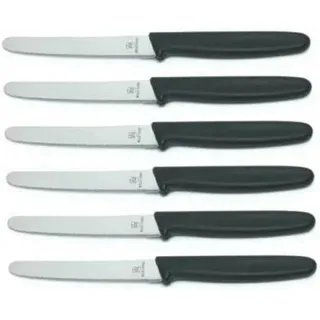 6 Stück Tafelmessser 10299 Menümesser Tischmesser Buttermesser Brötchenmesser / Klinge Eldelstahl rostfrei Wellenschliff / Griffe Kunststoff schwar
