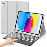 WINCHKING Tastatur Hülle Für iPad A16 11/10 Generation 2025/2022 (11/10.9 Zoll), Hülle Mit Tastatur Für iPad 11/10 Generation, 7 Farben Beleuchtung, Bluetooth Magnetisch QWERTZ Layout, Grau -Trackpad