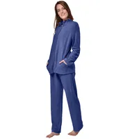 RAIKOU Damen Hausanzug Elegant Volltonfarbe Micro-Fleece Schlafanzug Freizeitanzug Hausanzug mit Reißverschluss (44/46,Navy) - 44-46