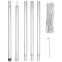 Perel Befestigungsset mit Stange, Seil und Heringen Metall 250 cm Silber