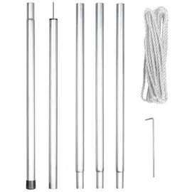 Perel Befestigungsset mit Stange, Seil und Heringen Metall 250 cm Silber