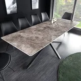 riess-ambiente Moderner Esstisch GALAXIE 200cm grau Keramik Marmor-Design glänzend Metallgestell schwarz Esszimmertisch Tisch Konferenztisch - Grau