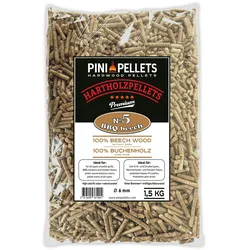 PINI Hartholzpellets 100% Buche Nr. 5 BBQ Beech 1,5 Kg Grillpellets zum Grillen Räuchern Smoken und für Pizzaofen