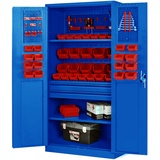 Jan Nowak Werkzeugschrank TC02AM Werkstattschrank mit Schubladen Flügeltüren Metallschrank 3 Fachböden Pulverbeschichtung 185 cm x 92 cm x 50 cm (Blau)