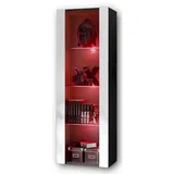 komodee Komodee, Vitrine, Schwarz, Weiß, Glas, Uni, 3 Fächer, Rechteckig, 55x159x35 cm, Wohnzimmer, Wohnwände, Vitrinenschränke