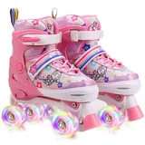 Rollschuhe Kinder, Rollschuhe für Mädchen, Jungen und Anfänger, 4 Größen Verstellbar Rollerskates mit Leuchtenden Rollen für Weihnachts und Geburtstags Geschenke