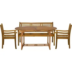 Möbilia 4-tlg. Garten-Sitzgruppe | 1 Tisch, 2 Armlehnstühle, 1 Bank | Akazie-Holz natur | 31020018 | Serie GARTEN