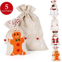 5 PCS Adventskalender zum Befüllen, Adventskalender Stoffbeutel Säckchen mit Sackleinen Taschen Jutesäckchen mit Schneeflocken, Lebkuchenmann, S...