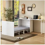 Flieks Schrankbett Klappbett 90x200cm mit drehbarem Schreibtisch & Matratze & Rollen weiß
