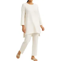 WENOR Hosenanzug Hosenanzug Tunika Set aus Musselin, 100 % Baumwolle, Modest Fashion (Zweiteilig, 2-tlg., Tunika & Hose) Verlängertes Rückenteil, Zweiteiler mit Tunika und weiter Hose weiß 2 (40-42)