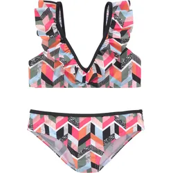 Bustier-Bikini BUFFALO, Kinder, Gr. 134/140, N-Gr, pink (pink bedruckt), Recycling-Polyamid, gemustert, bedruckt, Bikini-Sets, mit geometrischem Print