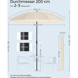 Songmics Sonnenschirm Ø 200 cm Beige