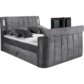 ed exciting design Boxspringbett ED EXCITING DESIGN "Dallas", grau (anthrazit, salvador 15 anthrazit), B:186cm L:244cm, 100% Polyester, Komplettbetten, Boxspringbett, inkl. Topper, LED-Beleuchtung, TV Halterung und zwei Bettkästen