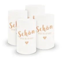 itenga 6X Windlicht Tischlicht aus Folie I Schön DASS du da bist I 10 x 21,0 cm I ideal als Tischdeko für Jede Feierlichkeit I geeignet für Teelichter oder LED-Kerzen (apricot)