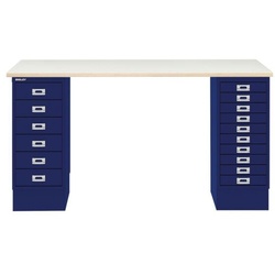 Bisley Schreibtisch »MultiRange« plywood Platte mit 16 Schubladen blau, 140x74x60 cm