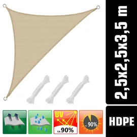 AMANKA Sonnensegel 2,5x2,5x3,5 HDPE Dreieck Rechtwinklig Sonnenschutz Garten Beige